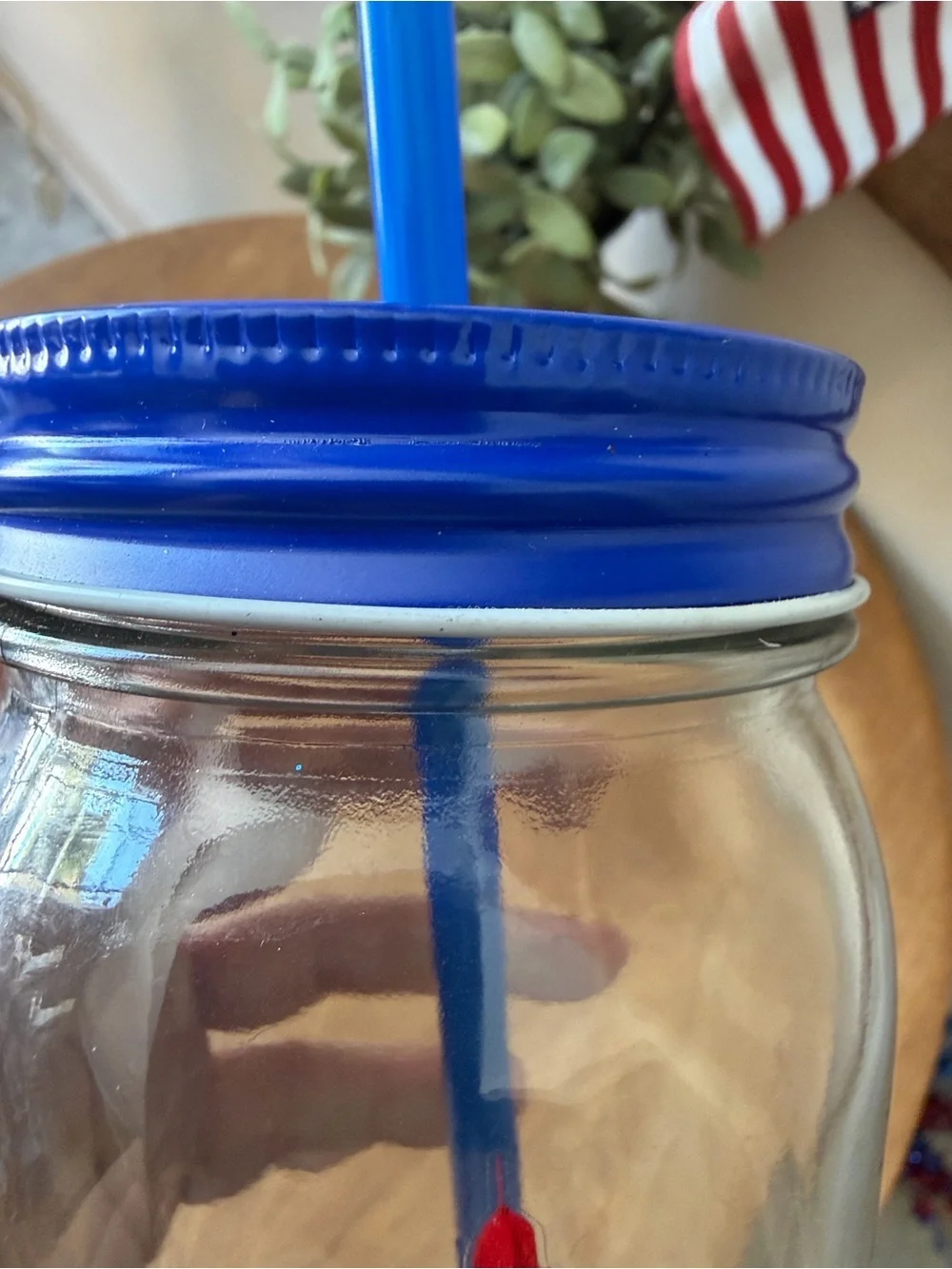 Blue Mason Jar Tumbler with Straw - Nautical Lighthouse Design
